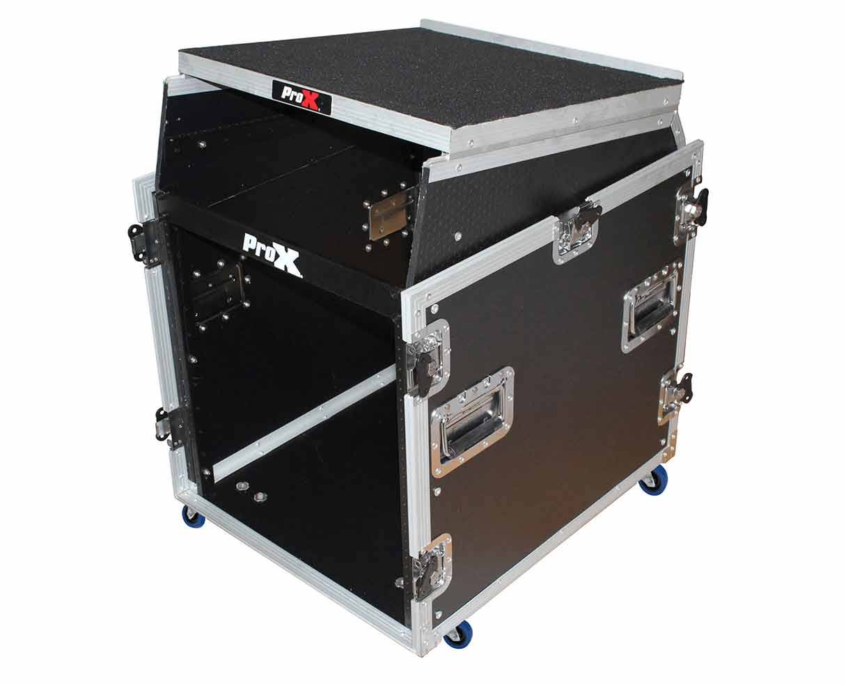 Prox 2U Rack x 13U Top Mixer DJ Combo Flight Case with Laptop Shelf