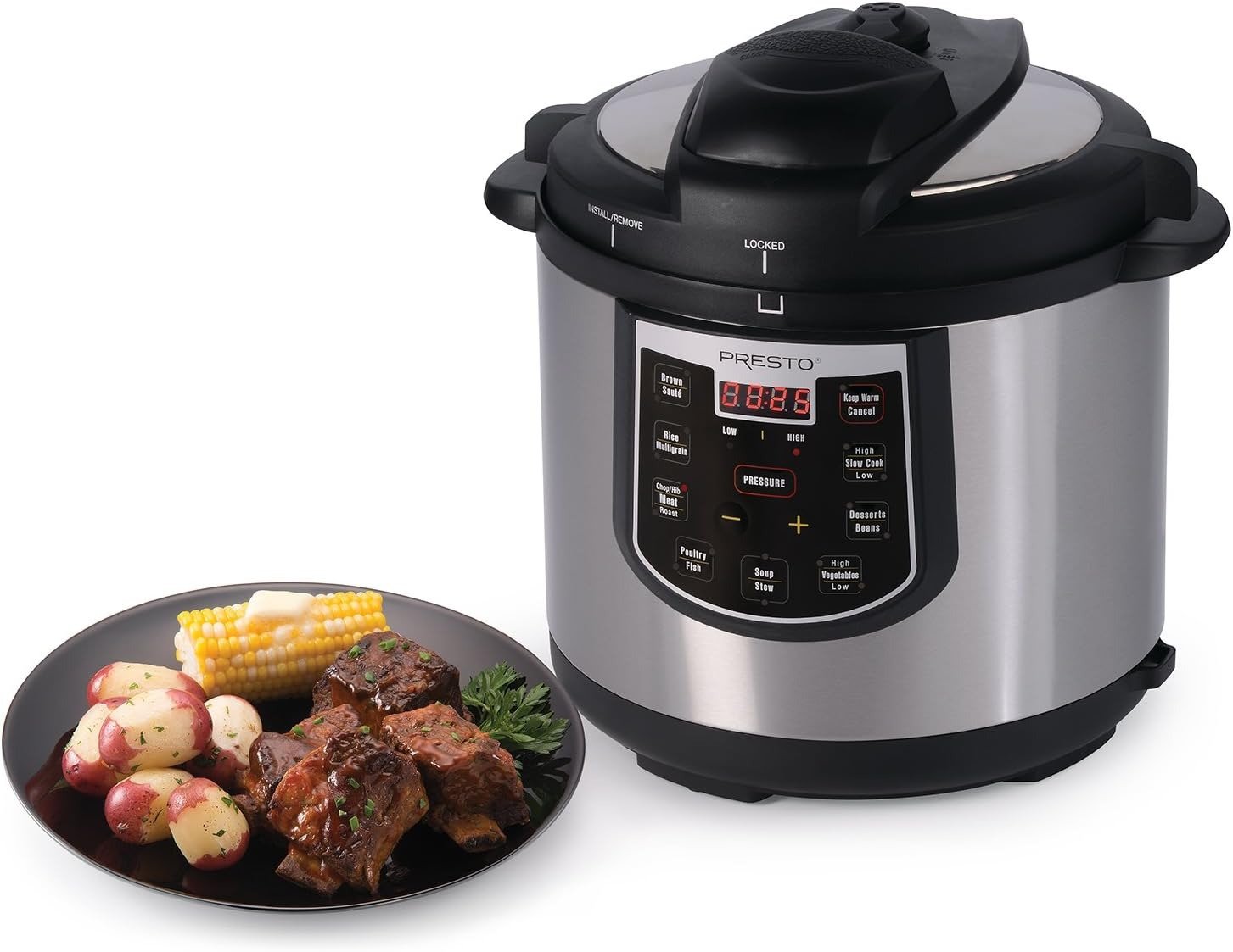 6-Quart Electric Pressure Cooker, Black, Silver, Stainless steel