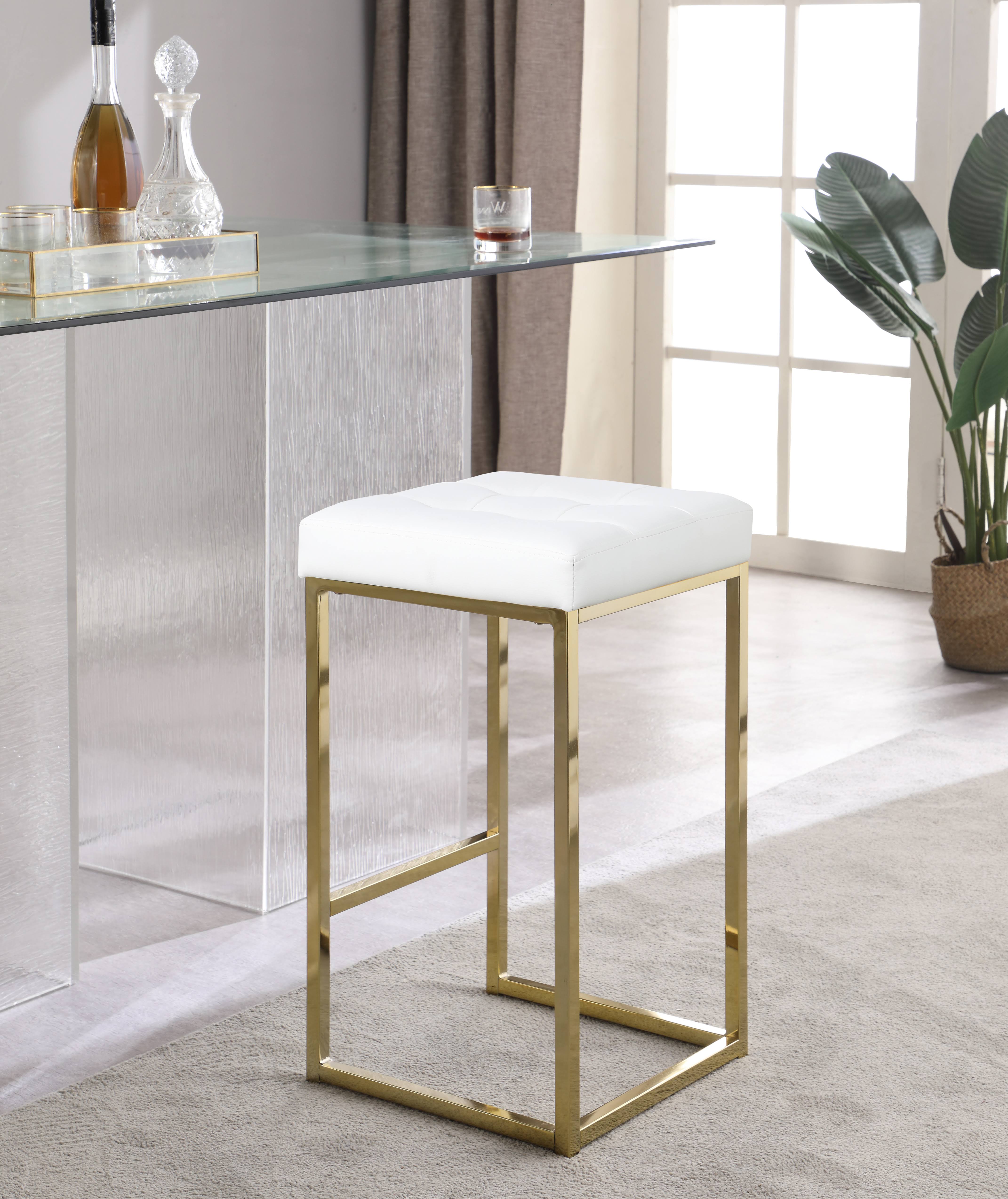 Meridian Nicola Counter Stool Tufted White Leather Gold (Set of 2)