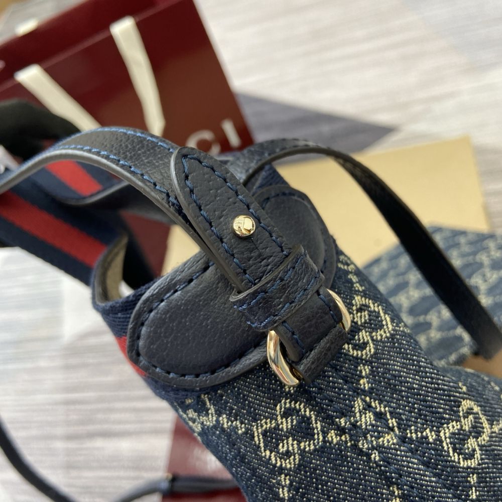[Premium Quality] – Gucci Giglio Small Tote Bag Blue And White Gg Denim 9.8 Inches 860845 Fafrw 8864