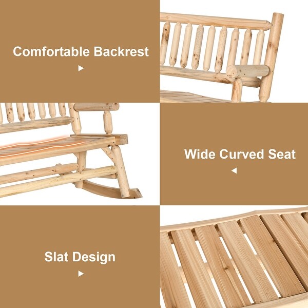 Outsunny 2Person Wooden Rocking Chair Rocker Bench with Relaxing Swinging Motion