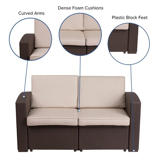 Faux Rattan Loveseat with AllWeather Cushions