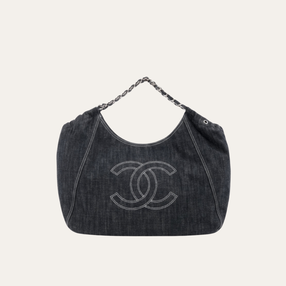Chanel Coco Cabas Shopping Bag Denim Dark Blue 14.2 Inches