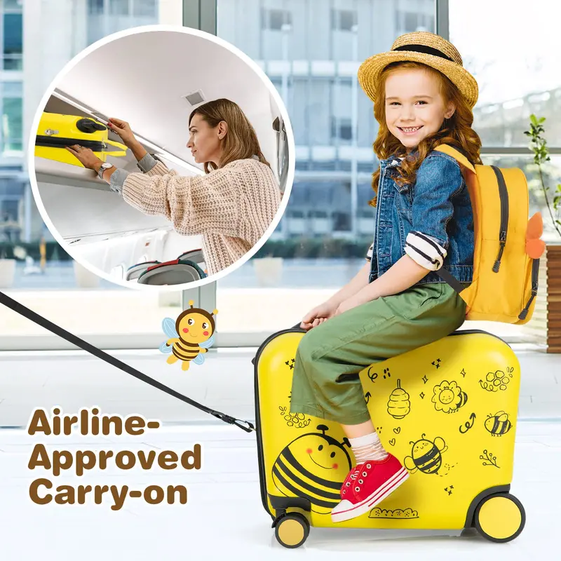 Two-Piece Kids’ Luggage Set – 18″ Carry-On + Ride-On Suitcase with 360° Spinner Wheels