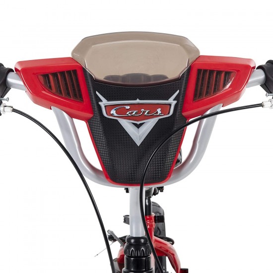 Cars Kid Bike Quick Connect Assembly, Handlebar Plaque w/Sounds & Training Wheels, 12″