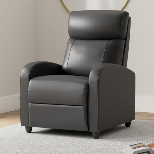 Recliner Chair Massage Reclining for Adults, Comfortable Fabric Recliner Adjustable Home Theater Seating Lounge with Padded Seat Backrest, Small Recliners for Living Room, Bedroom (Deep Grey)