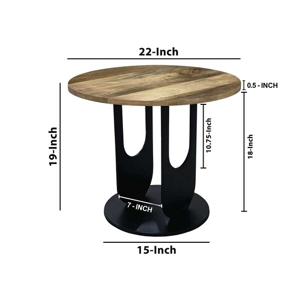 22 Inch Side End Table,Round Natural Mango Wood Top,Black Iron U Shaped Legs