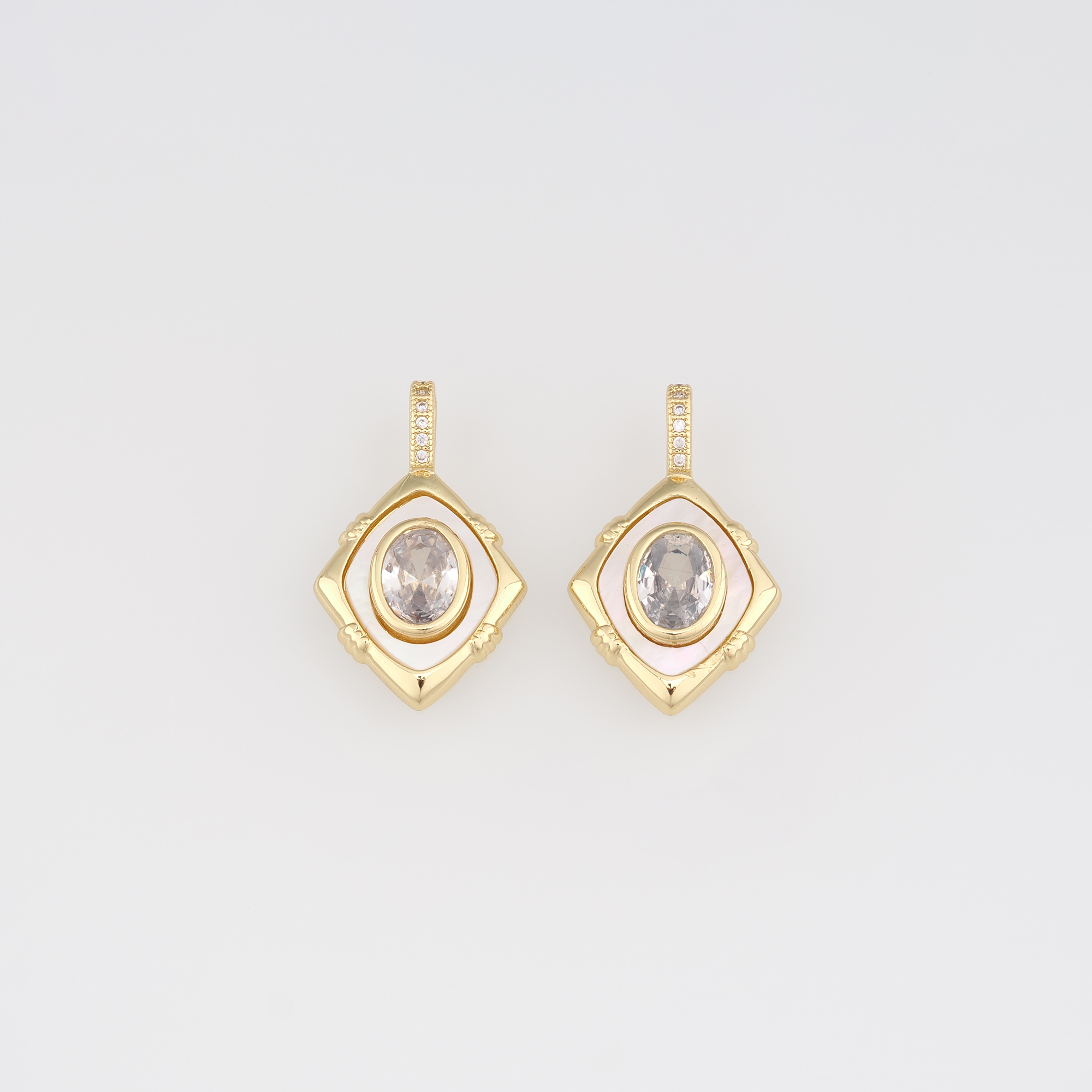 18K Gold Filled Rhombus Pendant,CZ Micro Pave Rhombus Charm Earrings Necklace for DIY Jewelry Making Supply