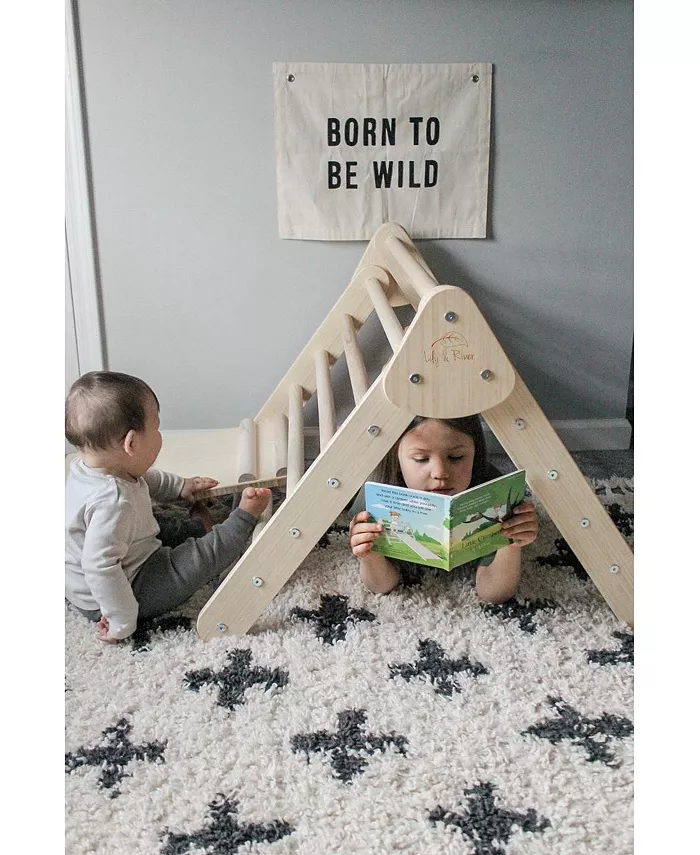 Lily and River Bamboo Little Climber Playset With Ladder Slide In Natural
