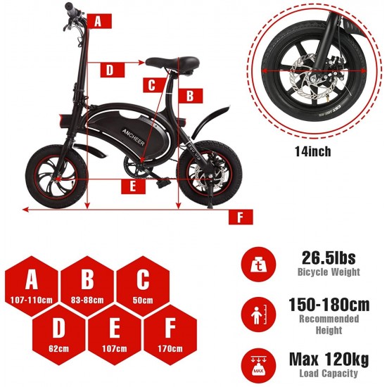500W Electric Bike Electric Commuter Bike, APP Control Folding Ebike 14” Electric Bicycle, 20MPH Adults/Teens City Ebike and Removable 48V 7.5Ah Battery