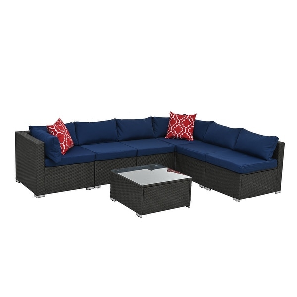Blue 7Piece Patio Conversation Sectional Set