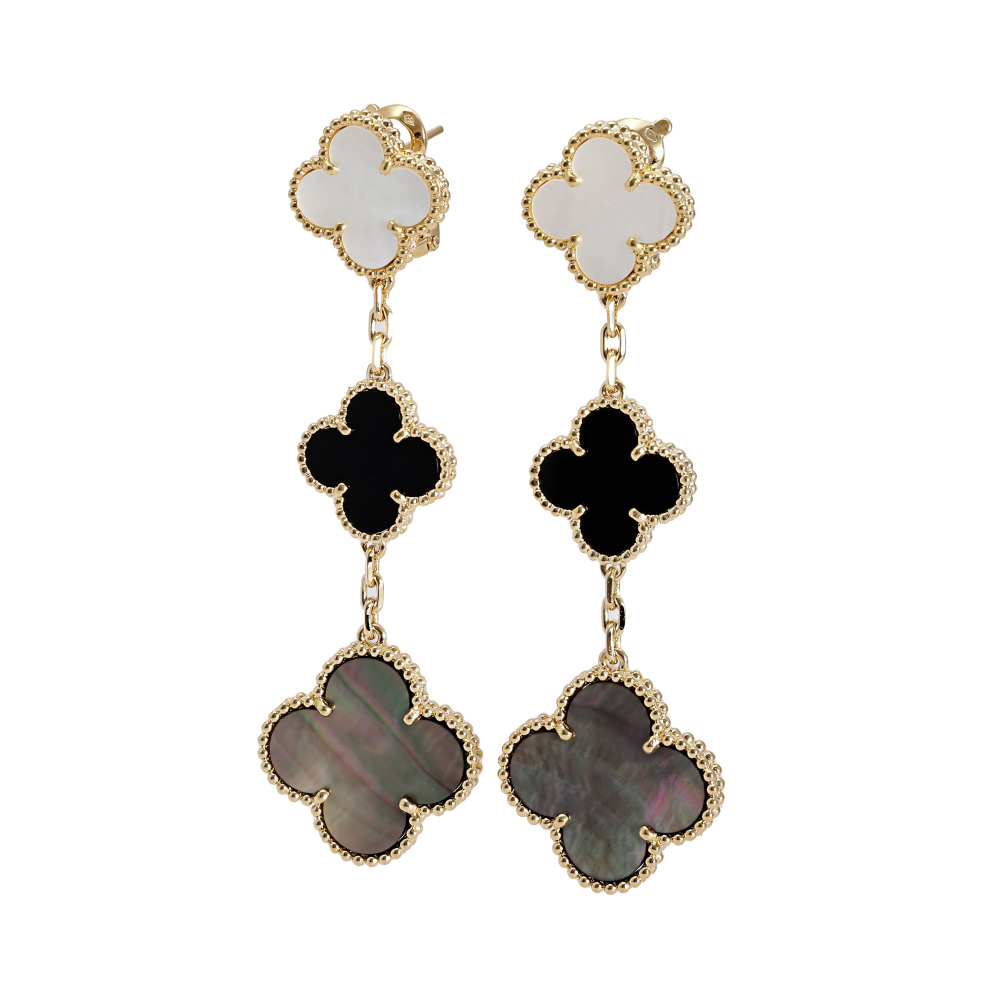 Van Cleef & Arpels Magic Alhambra 3 Motifs Earrings 18K Yellow Gold VCARD79000