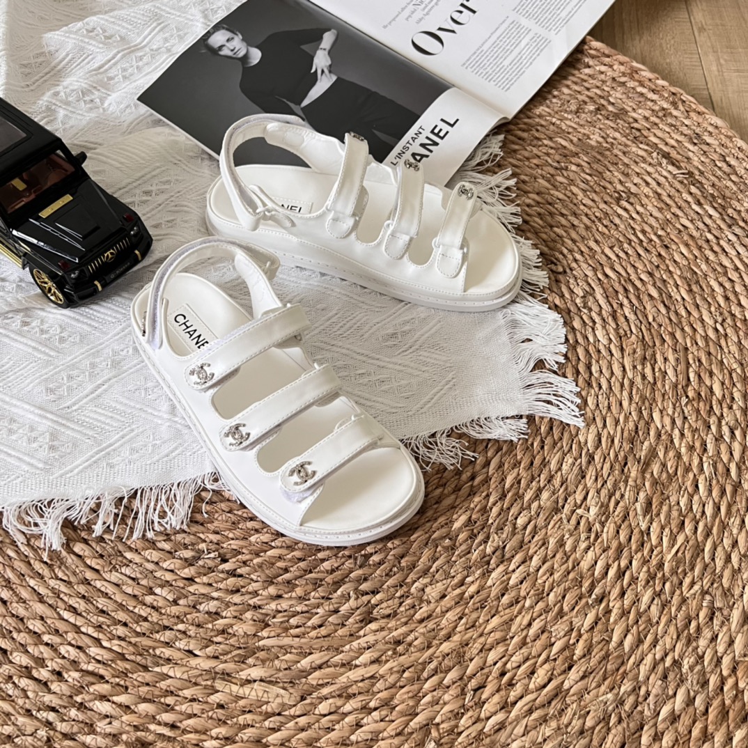 Chanel Triple Velcro Strap Sandals White G45628