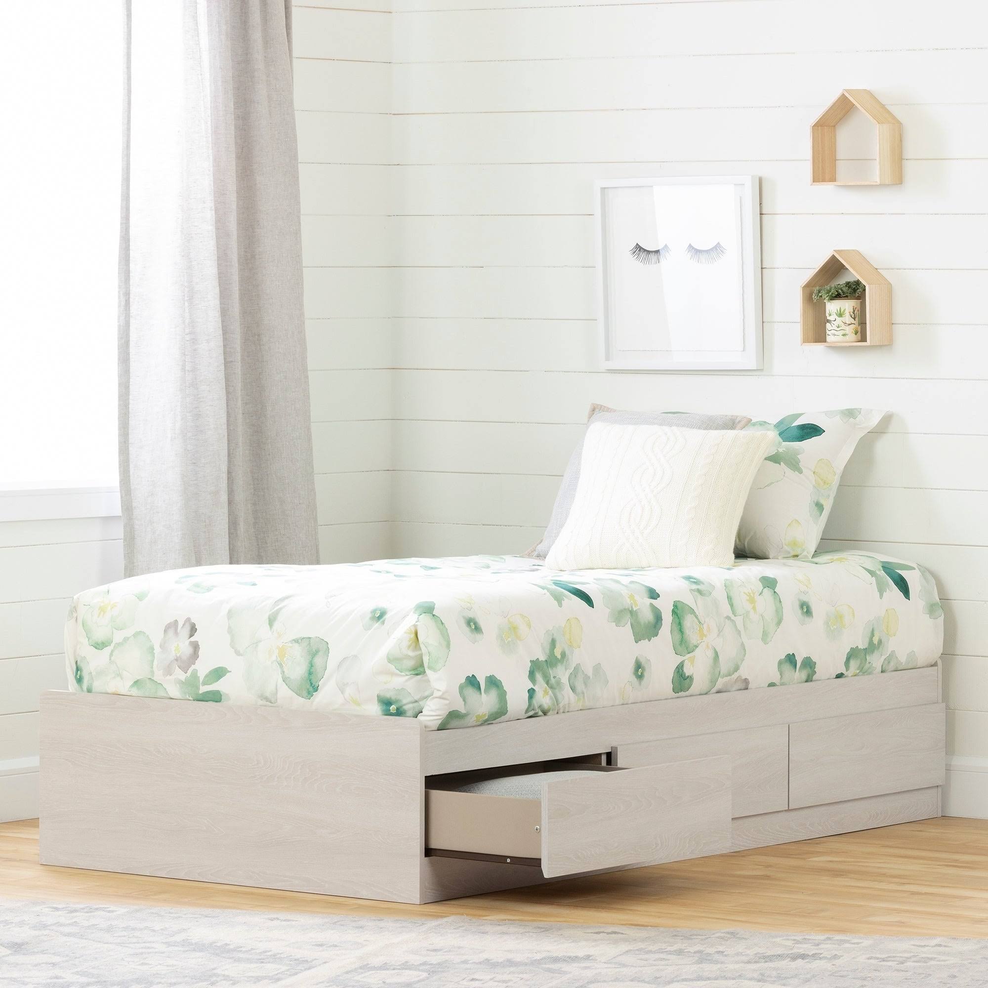 Twin Fynn Mates Bed with 3 Drawers Winter Oak - South Shore