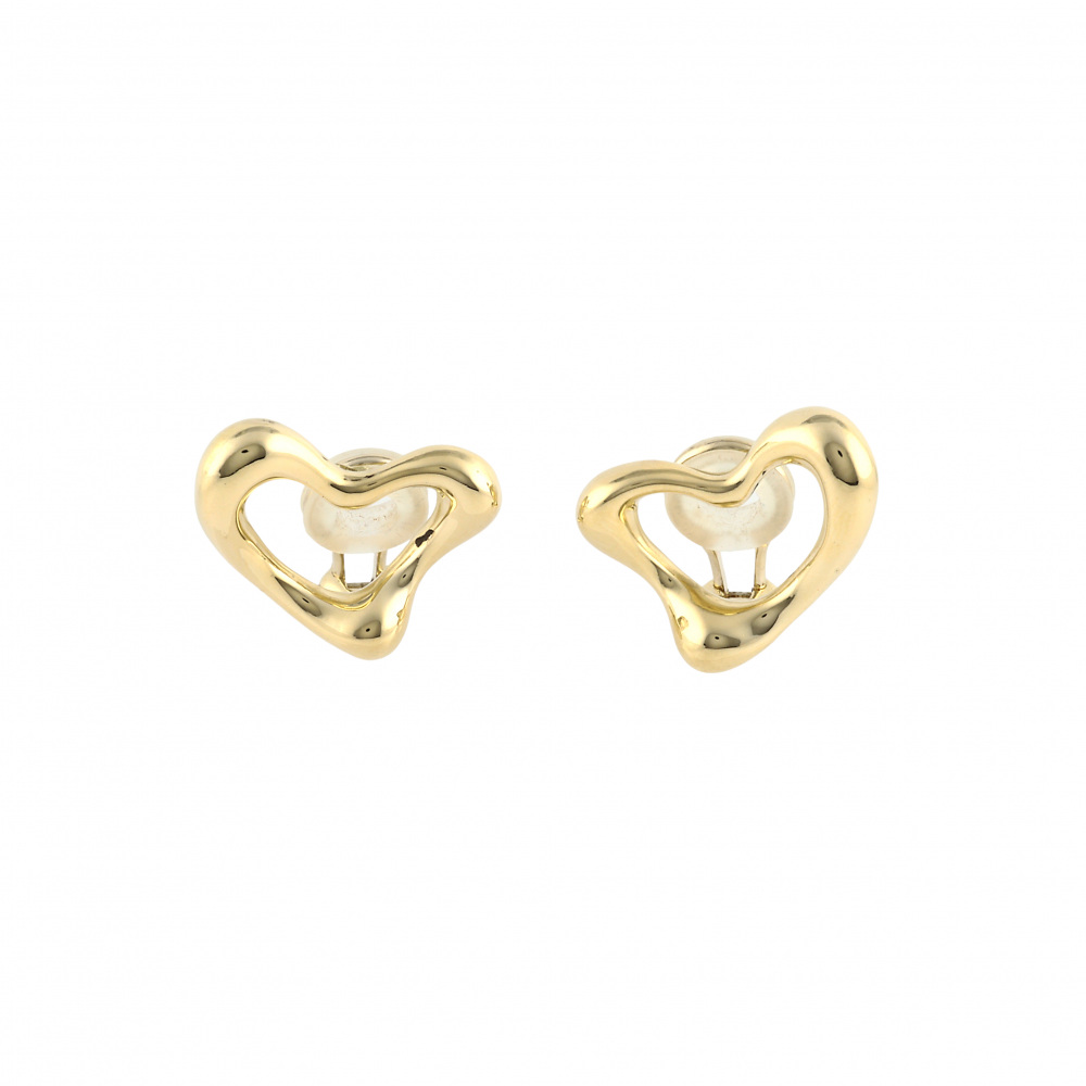 Tiffany & Co. Elsa Peretti Open Heart Earrings 18K Yellow Gold & Stainless Steel