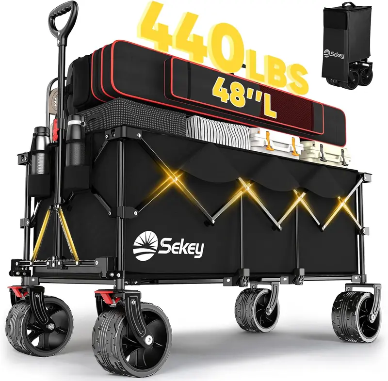 Sekey 48-Inch Extended Folding Cart – 440 lb Load Limit, 300L Garden & Moving Utility Solution