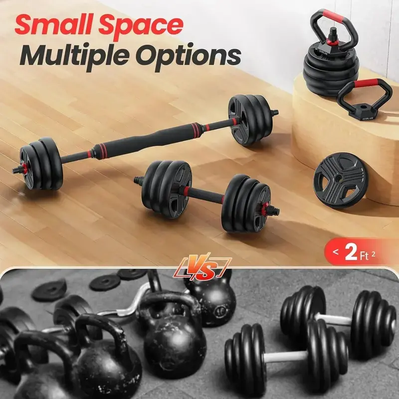 Upgraded Adjustable Dumbbell Kit – Locking Nuts, Push-Up Stand & Barbell Conversion
