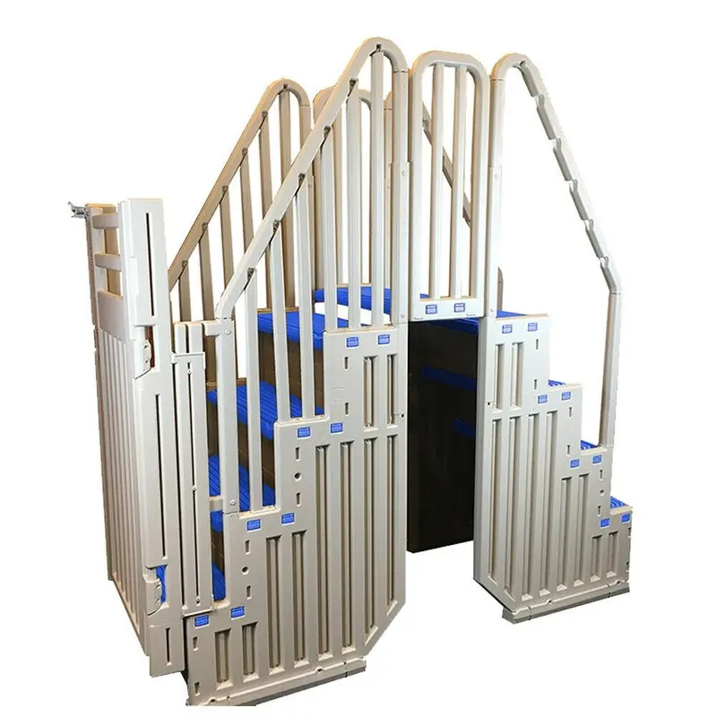 Warm Gray Above-Ground Pool System – Includes Blue Steps and Secure Closure