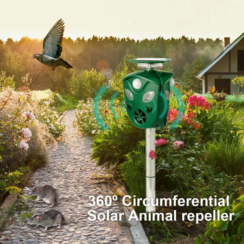 Solar-Powered 360° Motion-Activated Animal Repeller – 2021 Updated Pest Deterrent