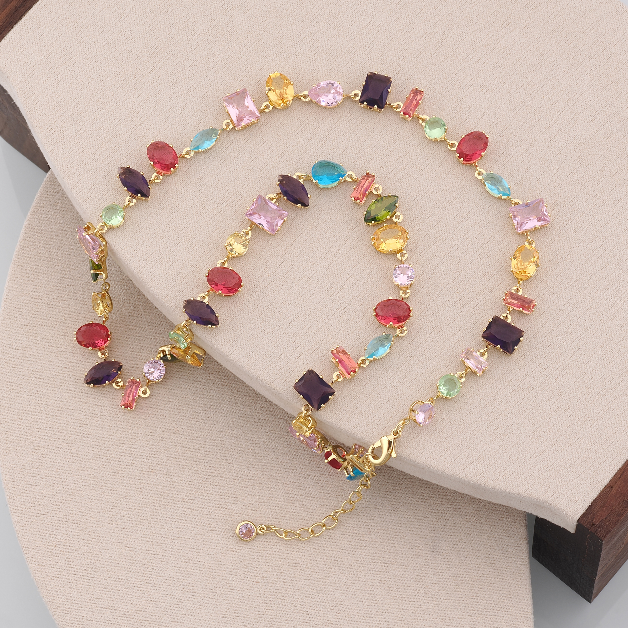 18K Gold Filled Multicolor Zircon Necklace,Colorful Necklace,Geometric Stone Necklace,Adjustable Gold Chain Necklace,Gift For Her