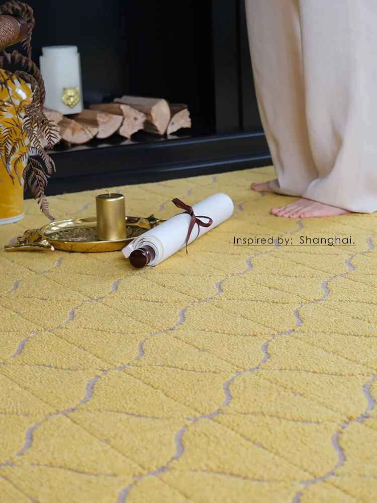 CP084 - Wool Relief Carpet / Mansion Gingko Three-Dimensional Art Light Yellow Living Room Carpet Mat