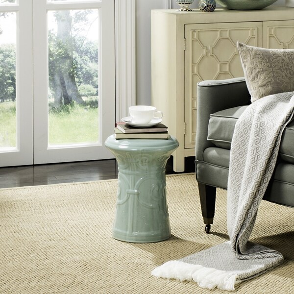 SAFAVIEH Light Aqua Imperial Scroll Ceramic Decorative Garden Stool