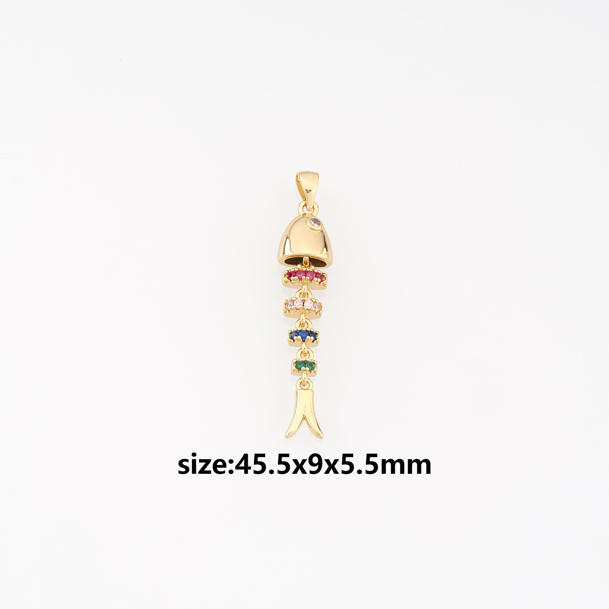 18K Gold Filled Fishbone Pendant,CZ Micro Pave Fishbone Charm Earrings Necklace for DIY Jewelry Making Supply
