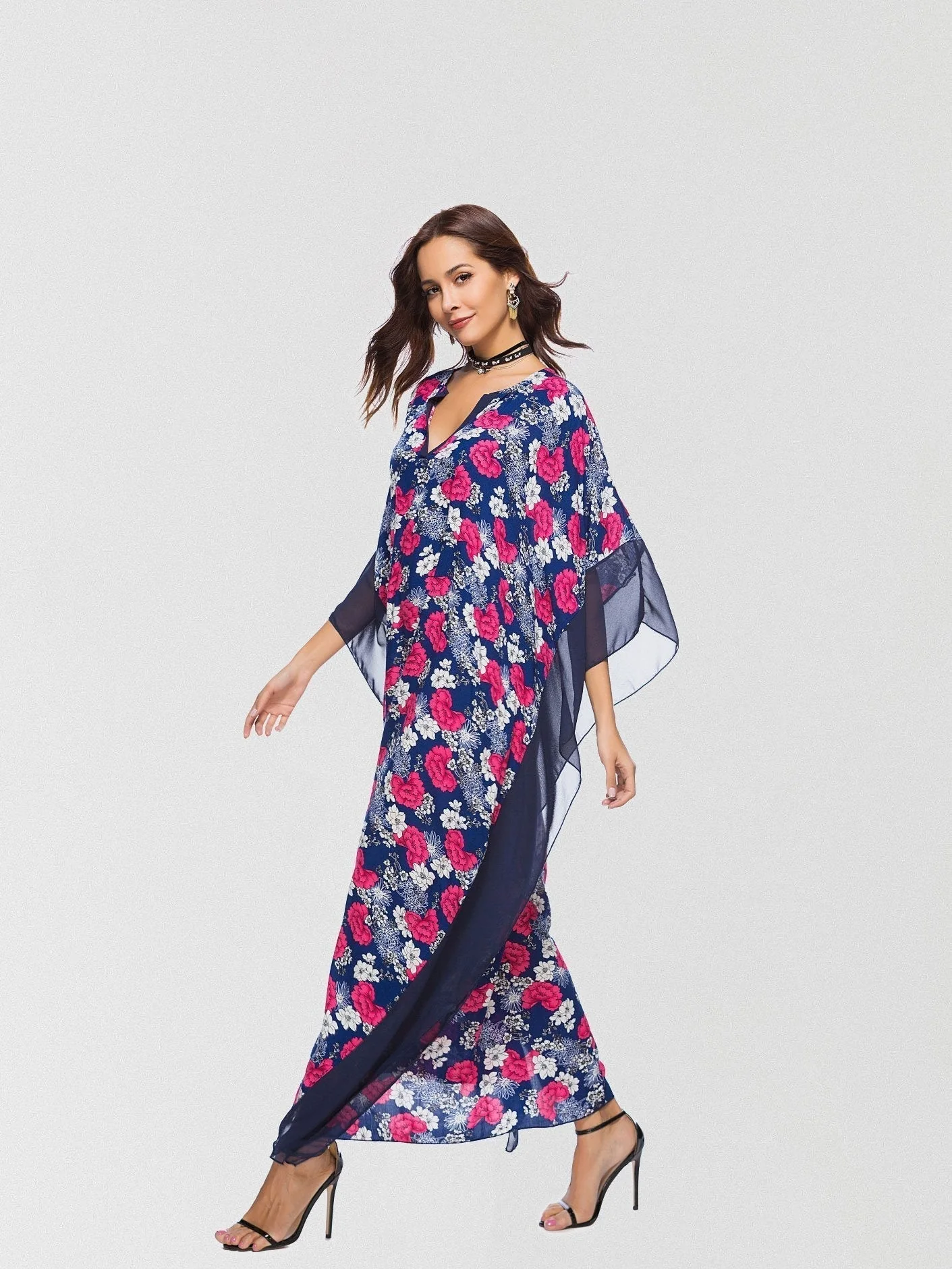 Floral Kaftan Maxi Dress | Butterfly Sleeve Evening GownClistos
