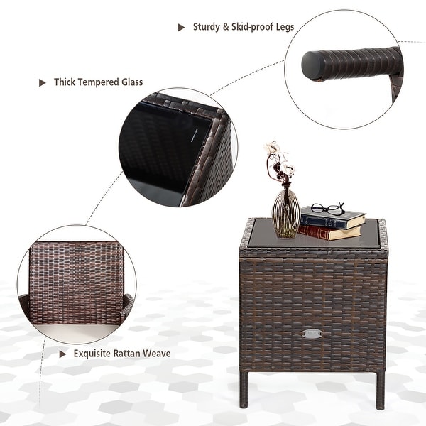 Costway 3PCS Patio Rattan Furniture Set Cushioned Sofa Glass Tabletop