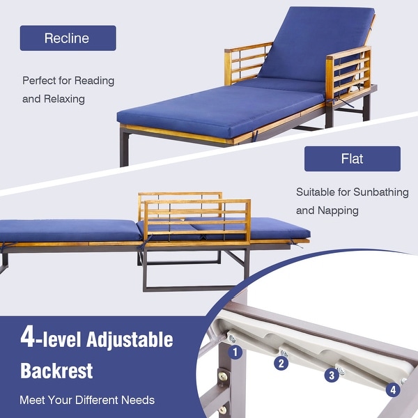 Adjustable Cushioned Patio Chaise Lounge Chair with 4Level BackrestNavy