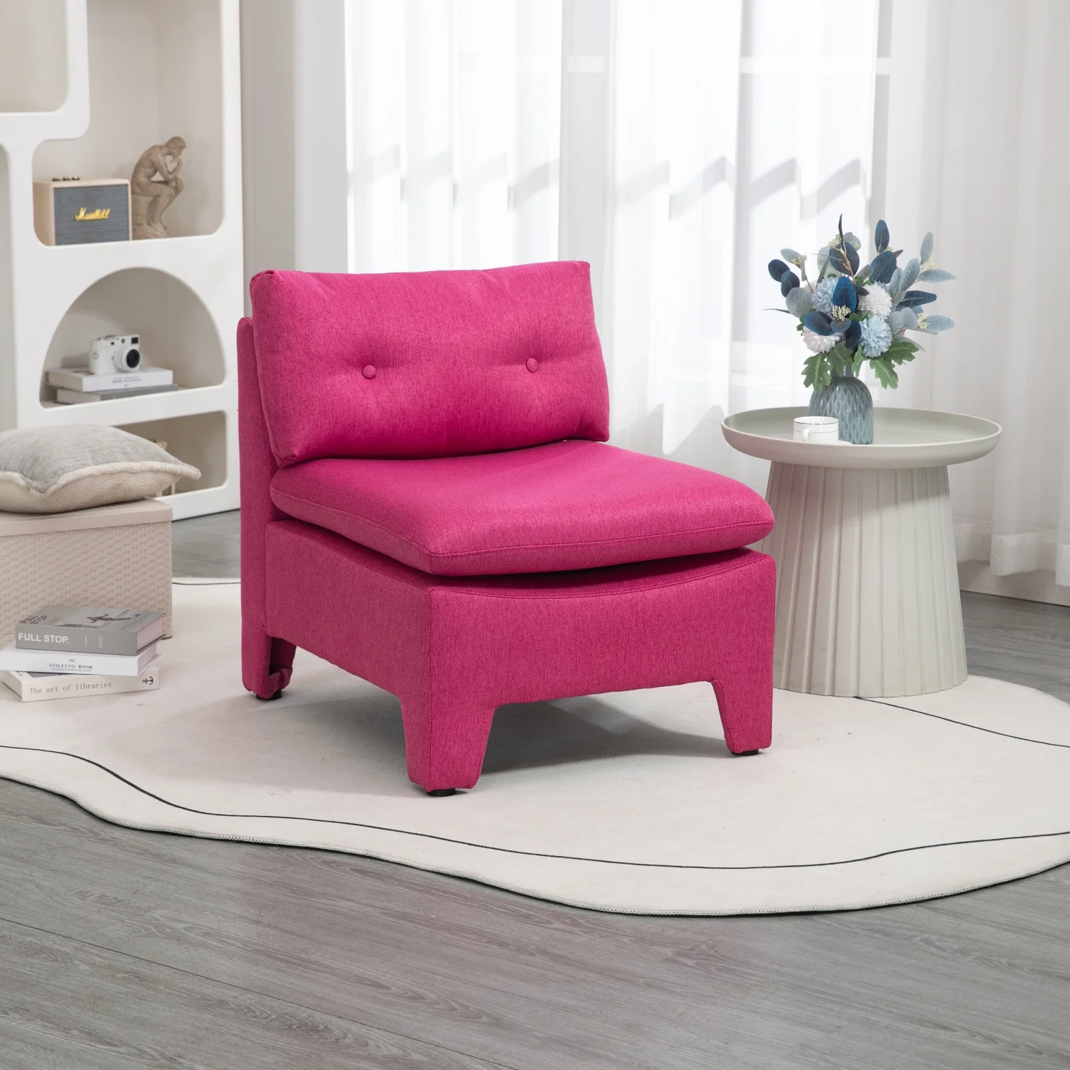 Holaki House Hold Cushioned Deep Seat No Armrest Linen Accent Single Lazy Chair, Comfy Oversized Leisure Barrel Chairs for Living-Red
