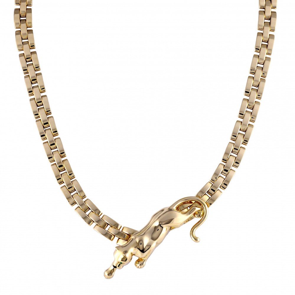 Cartier Panthère Onyx Emerald Necklace 18K Yellow Gold