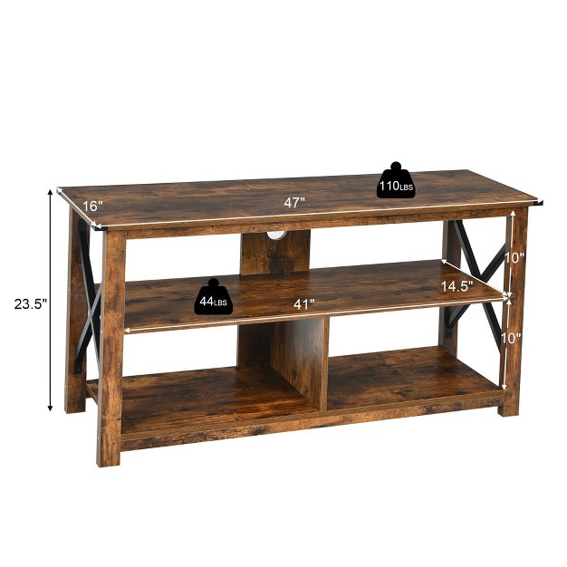 Costway Modern Farmhouse Tv Stand Entertainment Center For Tv x27 s Up To 55 x27 x27 W open Shelves
