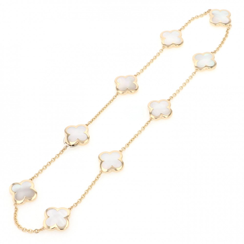 Van Cleef & Arpels Pure Alhambra Necklace 9 Motifs 18K Yellow Gold Mother of Pearl
