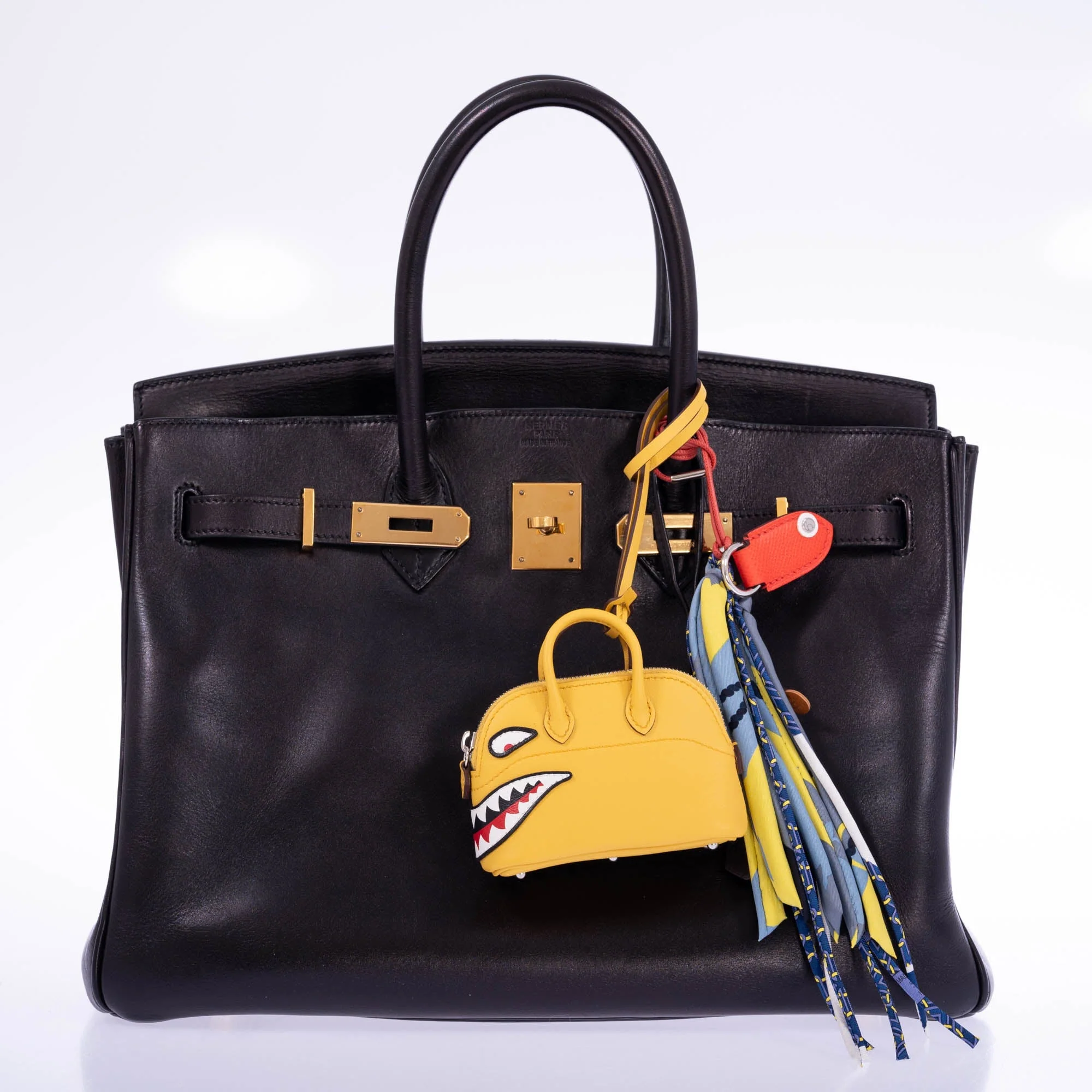 Hermès Micro Bolide Shark Bag Charm Sun Swift Palladium Hardware
