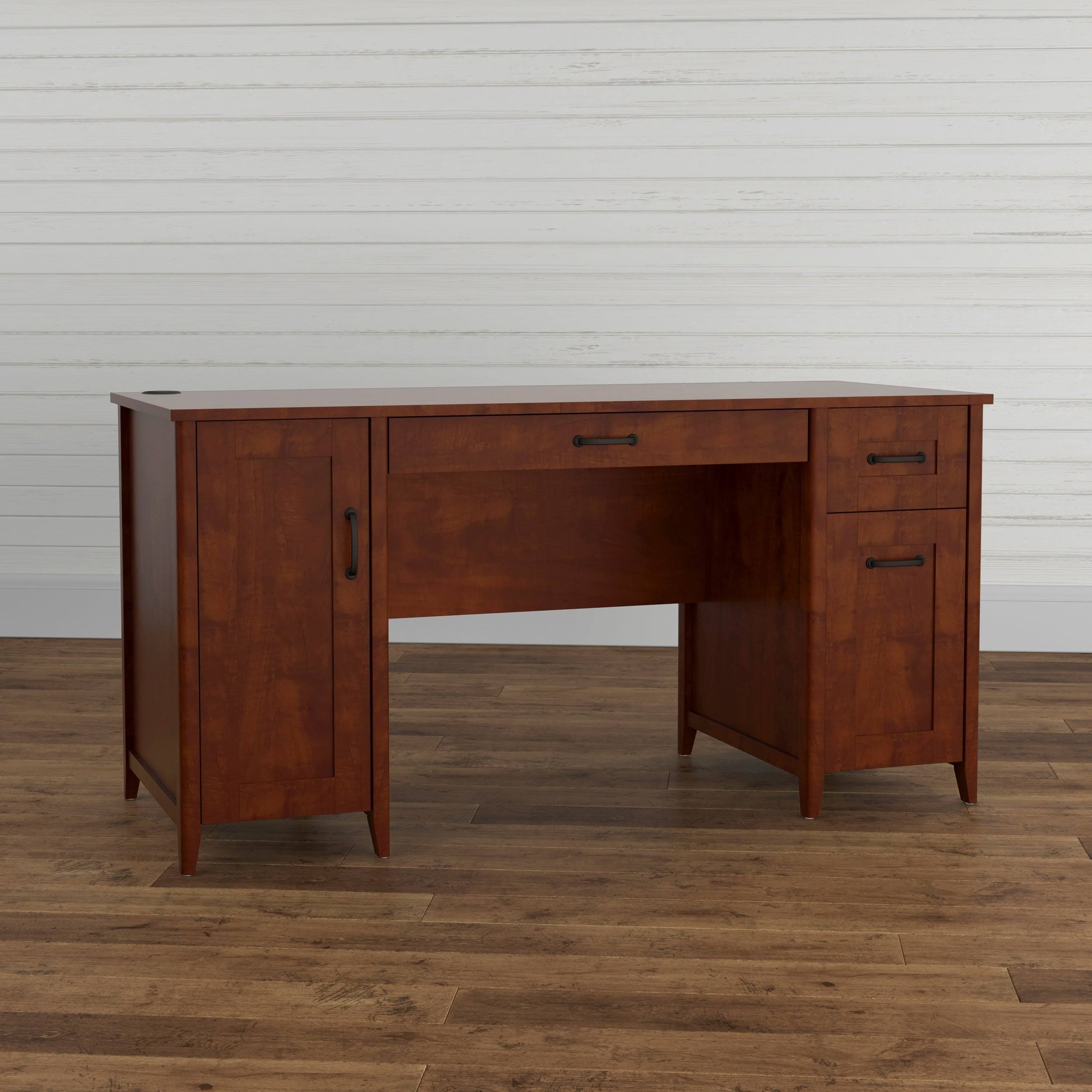 Quarters u0026 Craft High-Tide Collection Home Office 57x22 Computer Desk, with Drawers, in Weathered White (QC57BWH)