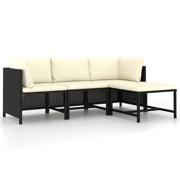 vidaXL 4 Piece Patio Sofa Set with Cushions Black Poly Rattan