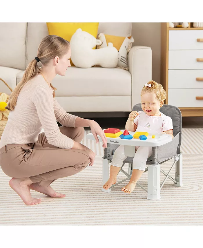 Costway Baby Travel Booster Seat with Double Tray Portable Folding Toddler Dining Chair