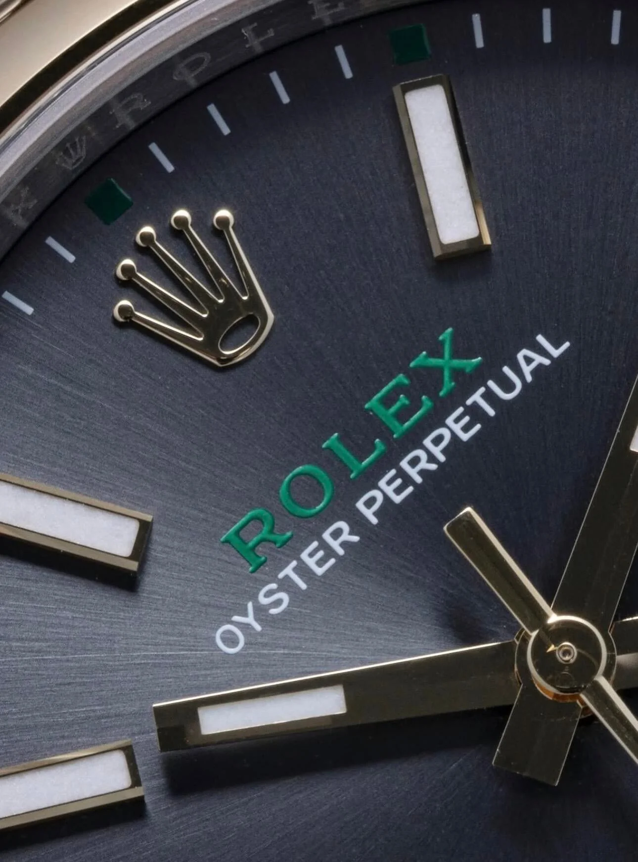 Rolex Oyster Perpetual 41mm Grey Dial Gold Bezel