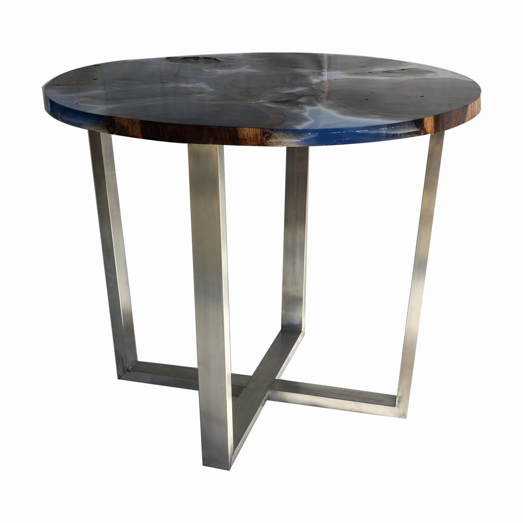 59 Inch Modern Dining Table, Resin Finished Rosewood, Black, Silver
