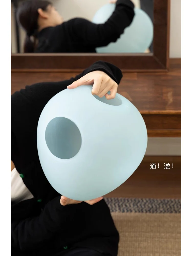 LA037 - Tiffany Blue Frosted Glass Table Lamp Vase Decoration Bedroom Bedside Night Light Ambience
