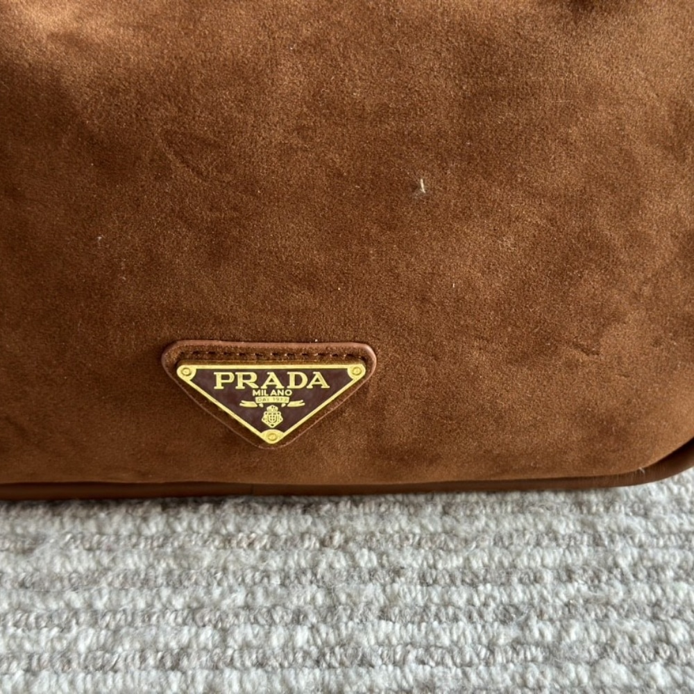 Prada Suede Hand Bag Cocoa Brown 26Cm