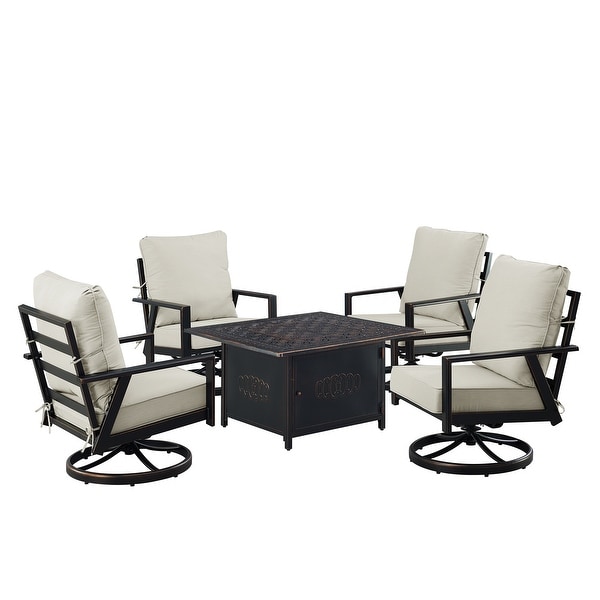 Black Aluminum Fire Table Set with Four Club Chairs
