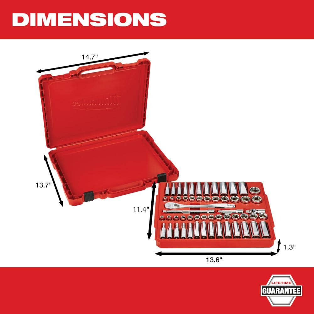 Milwaukee 3/8 in. Drive SAE/Metric Ratchet and Socket Mechanics Tool Set (56-Piece) 48-22-9008