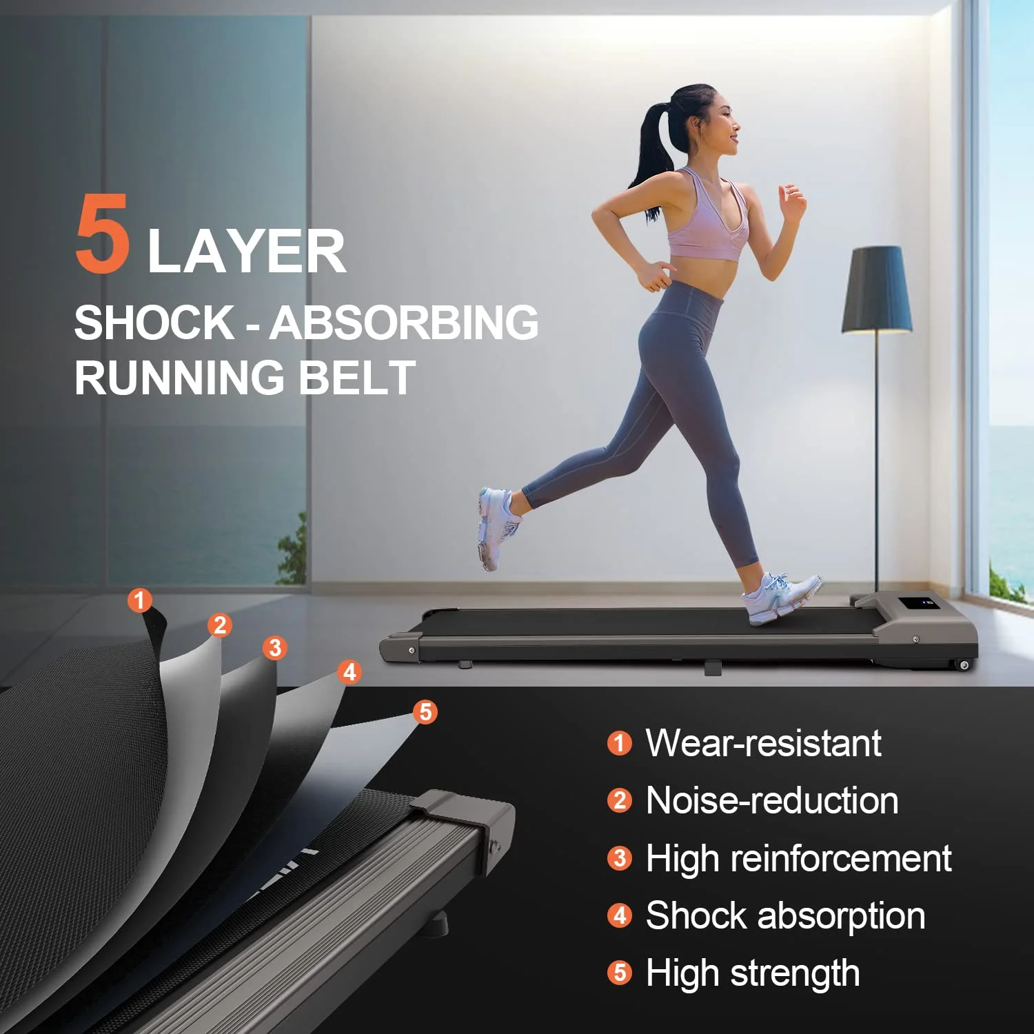 Bigzzia Under Desk Treadmill, 2.5HP Installation-Free Portable Treadmill Running Machine, 6.25MPH, Treadmill with LED Display and Wireless Remote Control for Home/Office, 265 Lb Capacity