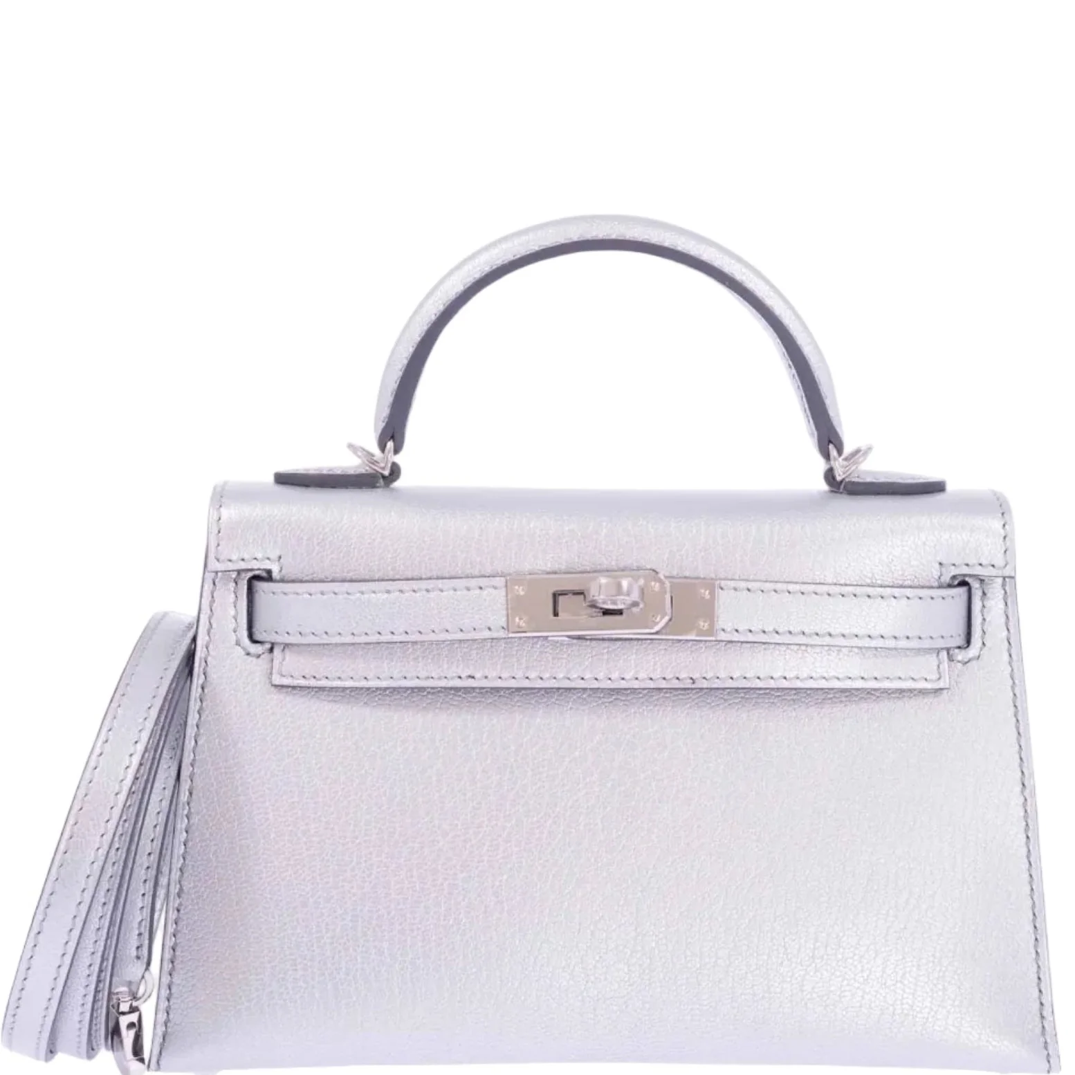 Hermès Mini Kelly II Sellier Argent Chèvre Chamkilight Palladium Hardware
