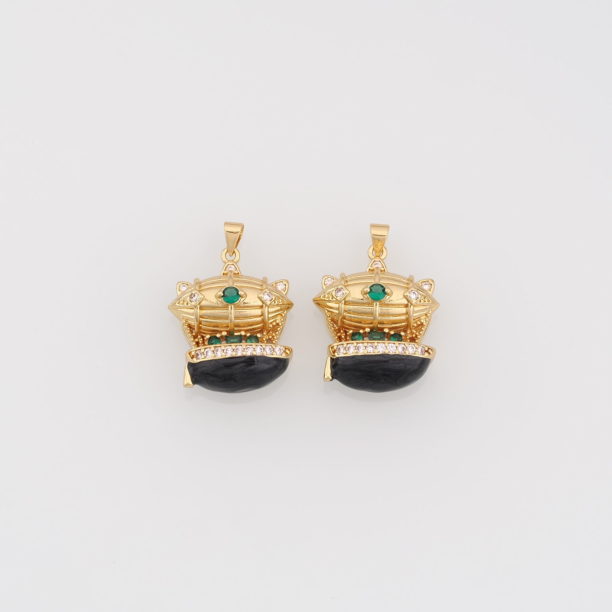 18K Gold Filled Airship Pendant,CZ Micro Pave Airship Charm Earrings Necklace for DIY Jewelry Making Supply