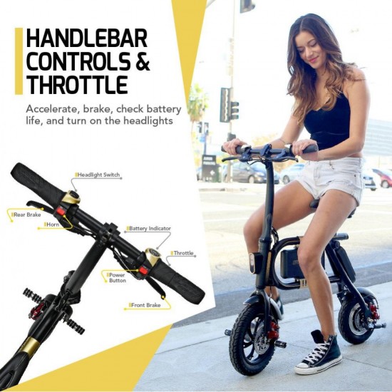 SwagCycle E-Bike Folding Electric Bicycle with 15 Mile Range, Collapsible Frame, and Handlebar Display (Black)