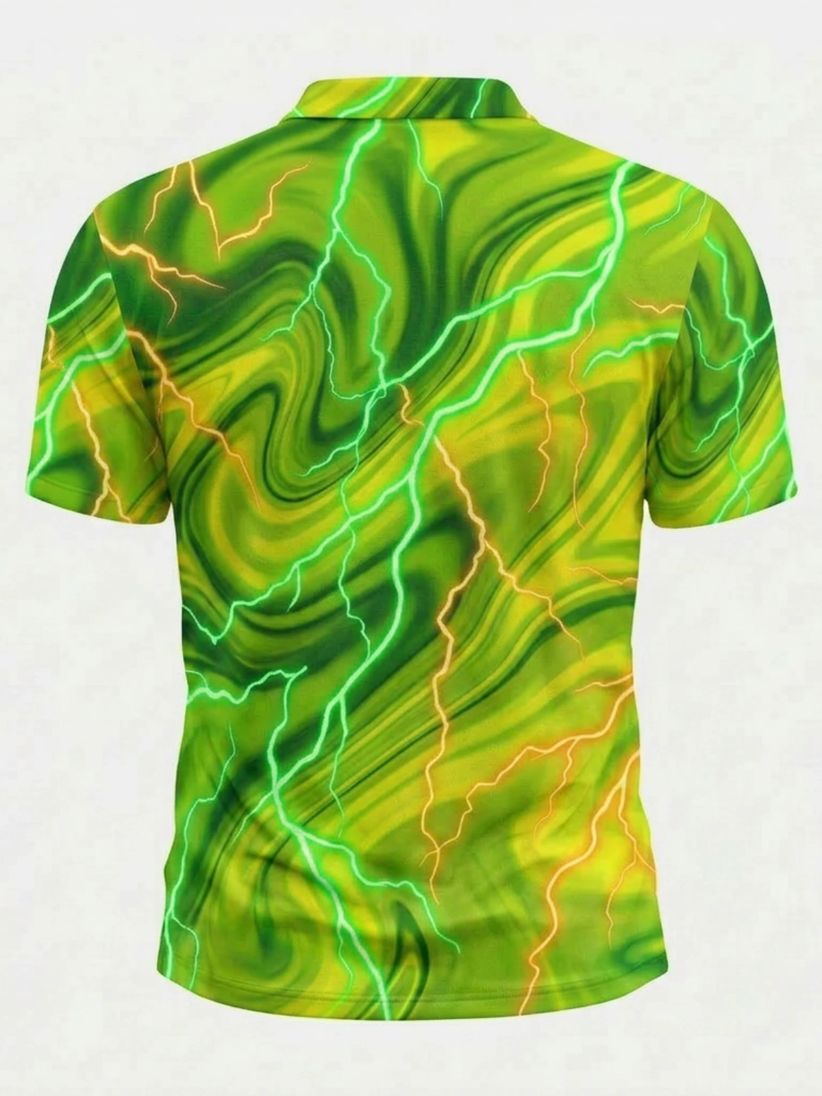 Moisture Wicking Golf Polo 3D Green Marble Lightning Pattern Button Short Sleeve Golf Polo Shirt