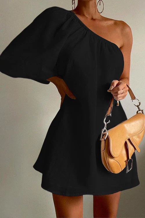 One Shoulder Puff Sleeve Mini DressClistos